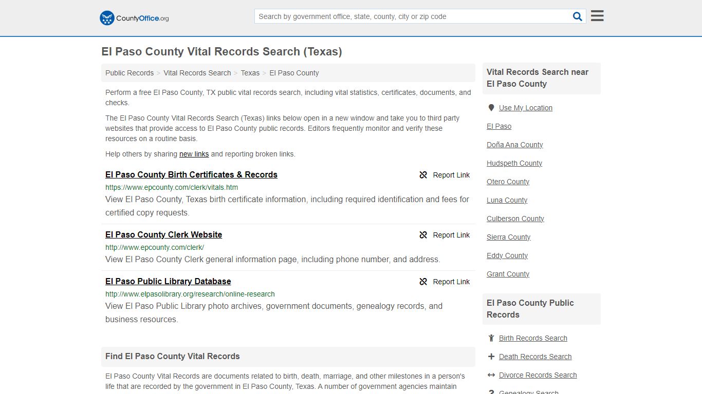 El Paso County Vital Records Search (Texas) - County Office